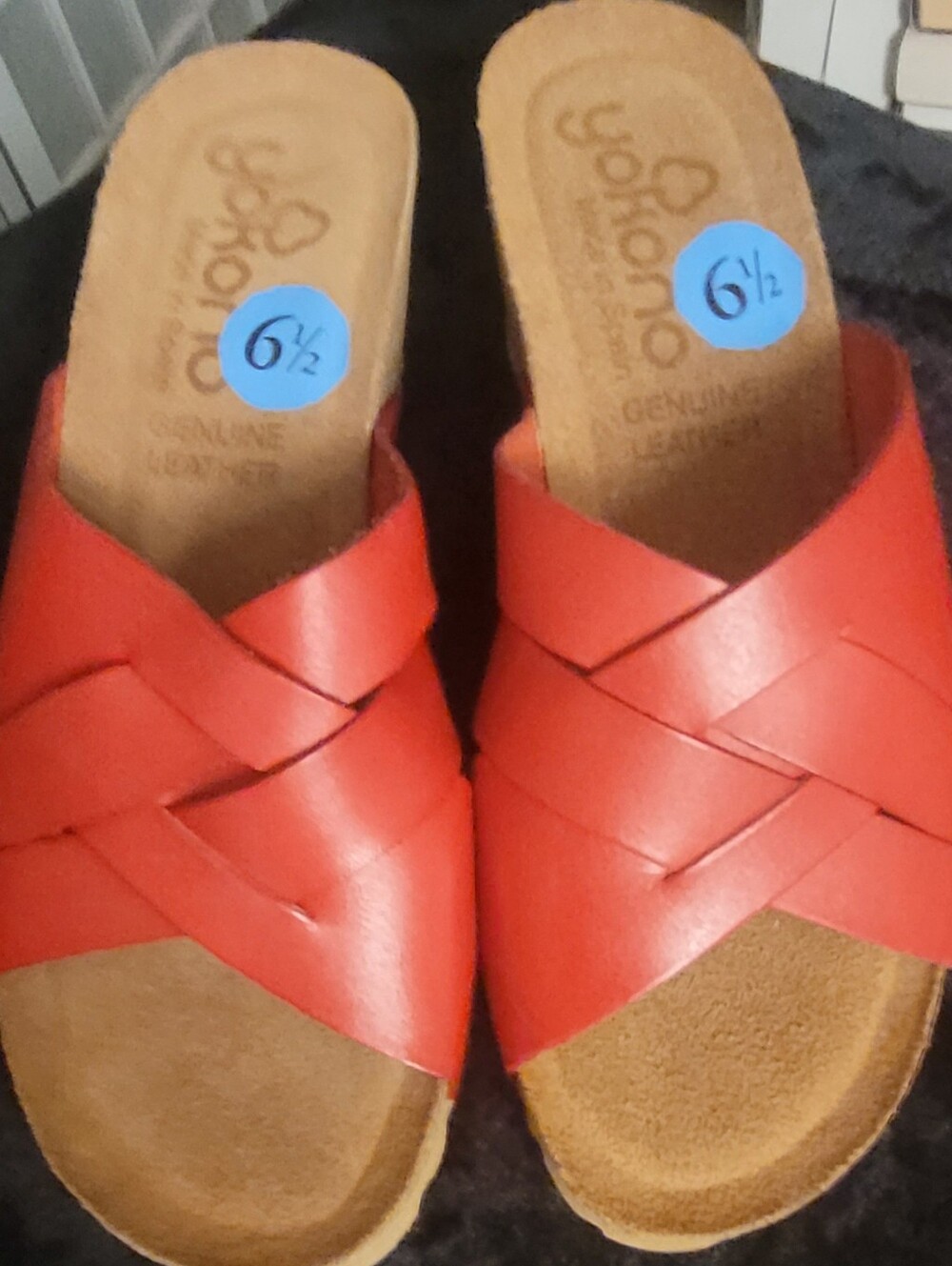 Yokono Red Leather Wedge Slide Sandal, Size 6.5M, NIB